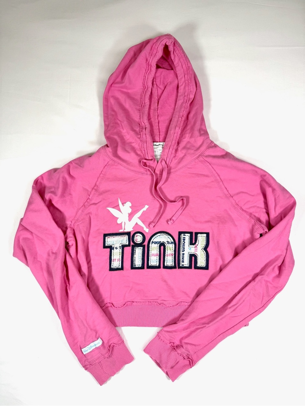 VINTAGE 2000s WALT DISNEY WORLD Tinker Bell Tink Pink Cropped Hoodie Women’s M